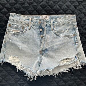 Agolde Faded Blue Distressed Jean Shorts